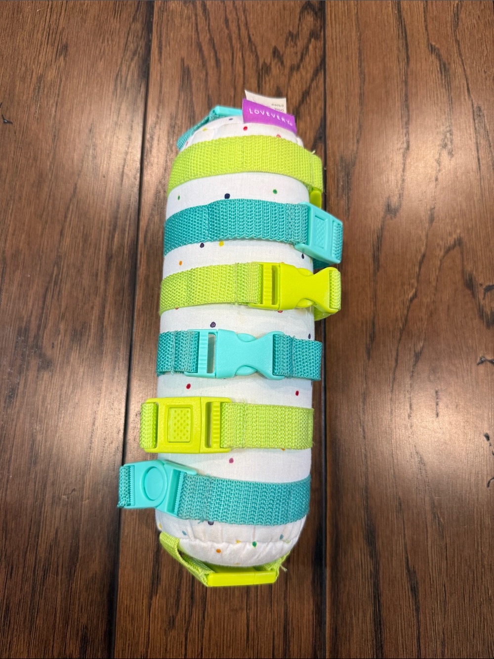 Lovevery Lime & Teal buckle barrel Sensory Roll